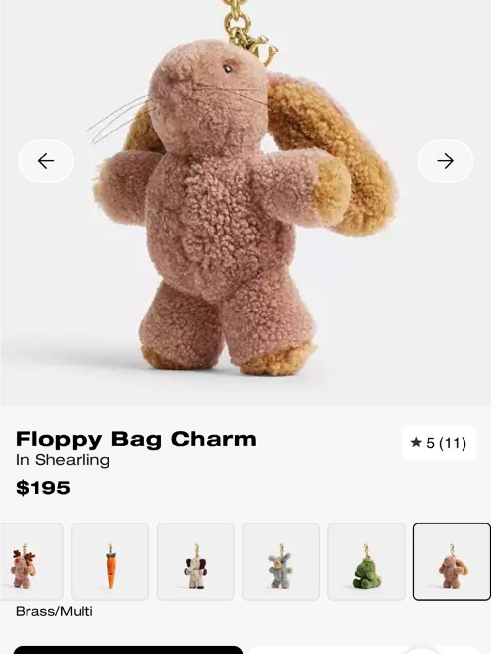 Coach Floppy Bag Charm - Shearling Bunny